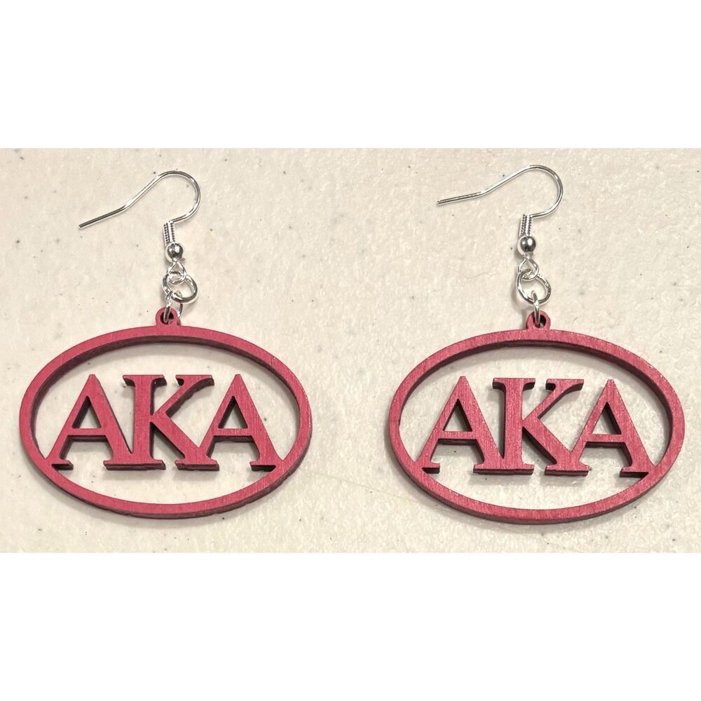 1.3" x 1.75" Pink Alpha Kappa Alpha Wood Earrings - E072-24